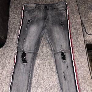 Moto jeans with stripes